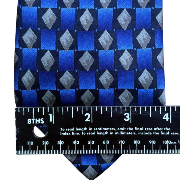 Stonehenge Men’s Blue & Gray 100% Silk Geometric Diamond Pattern Neck Tie