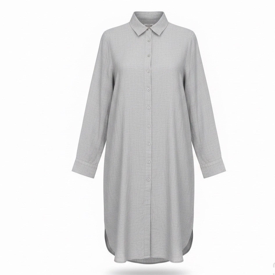 Chicos Womens Light Gray Linen-Blend Button-Down Long Shirt Dress Size 2P