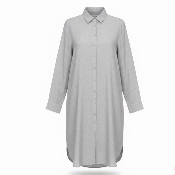 Chicos Womens Light Gray Linen-Blend Button-Down Long Shirt Dress Size 2P