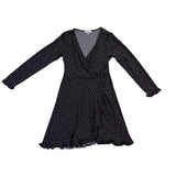 Gilli Womens Black Floral Wrap Dress Long Sleeve Midi Length Ruffle Hem Size M