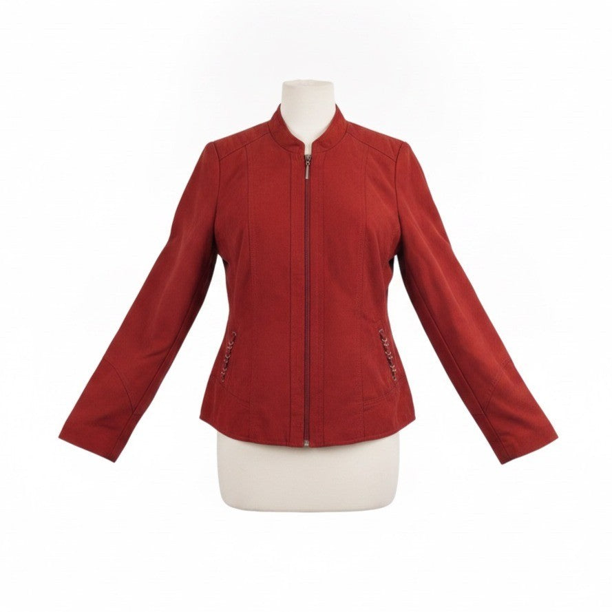 TanJay Womens Red Zip Jacket Petite Lightweight Mandarin Collar Size 6P 