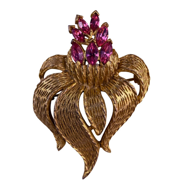 Vintage Schrager Womens Gold Tone & Pink Marquise Floral Brooch Jewelry