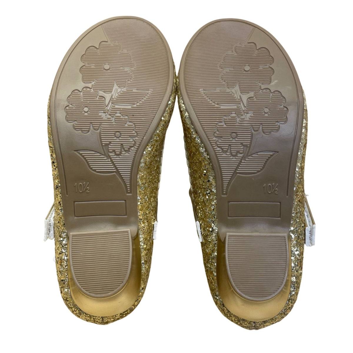 K Komforme Girls Gold Glitter Mary Jane Bow Dress Shoes Size 10.5M