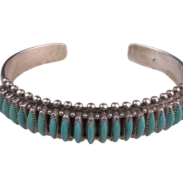 Zani B. Womens Silver Turquoise Sterling Cuff Bracelet Needlepoint Handmade
