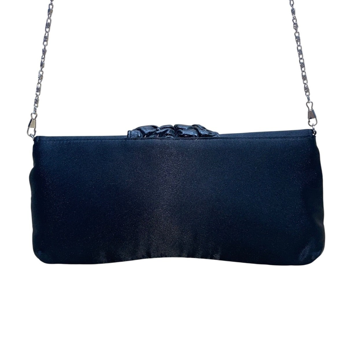 Lulu Townsend Women’s Black Satin With Ruched Detail Chain Strap Clutch Bag