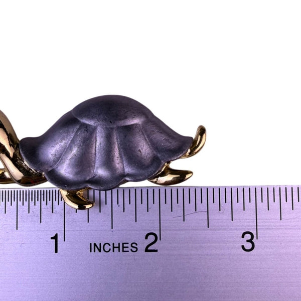 Vintage  Two-Tone Metal Turtle Brooch Stylish Glossy Purple & Gold Pin