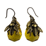Antique Brass-tone Womens Honeybee Jewelry Set Necklace & Earrings Yellow Glass
