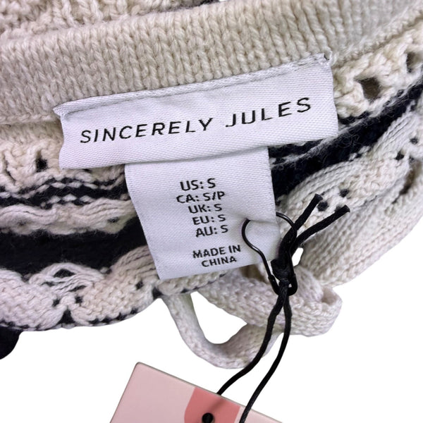 Sincerely Jules Womens Ivory & Black Crochet Halter Top Scallop Trim Size S