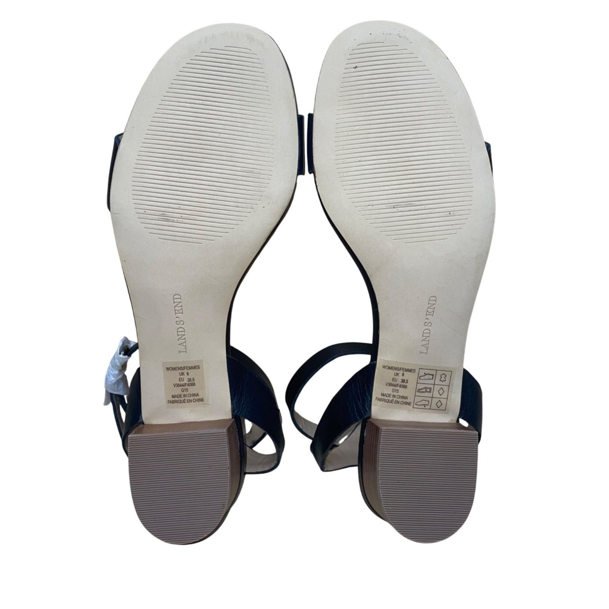 Lands End Women’s Black Leather Block Heel Open-Toe Sandals Size UK6/US8/8.5