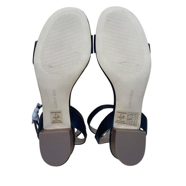 Lands End Women’s Black Leather Block Heel Open-Toe Sandals Size UK6/US8/8.5
