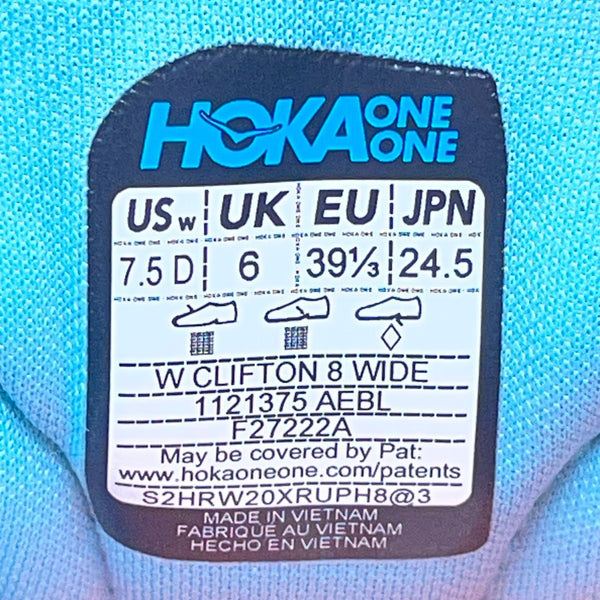 Hoka Womens Blue & Red Mesh Wide Cushion Clifton 8 Running Shoes Size 7.5D
