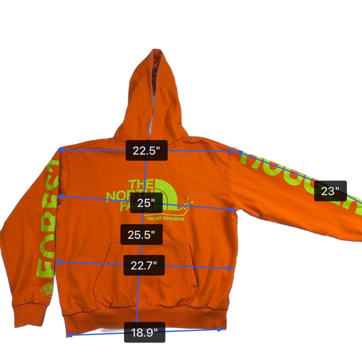 The North Face Mens Orange Cotton Hoodie Collaboration With Online Ceramics Sz M
