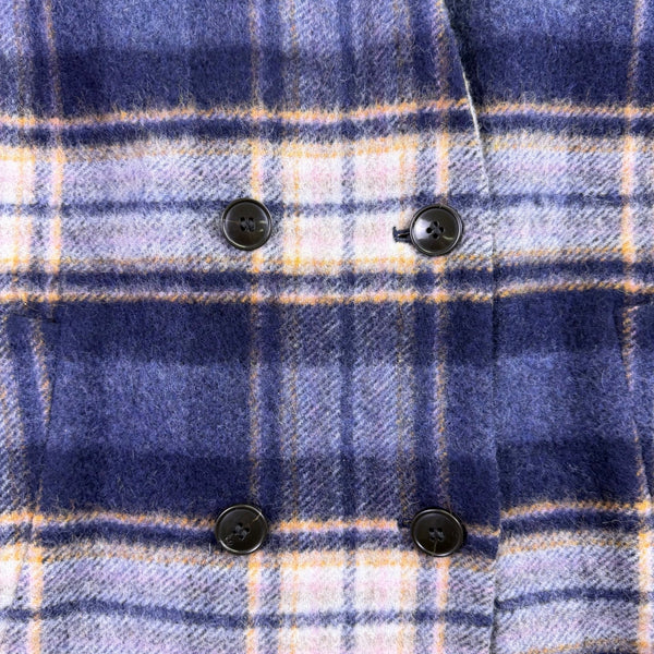 Madewell Womens Navy Wool Blend Plaid Double-Breasted Coat Size XS