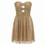 Hailey Adrianna Papell Womens Gold Glitter Mesh Strapless Dress Elegant Size 12