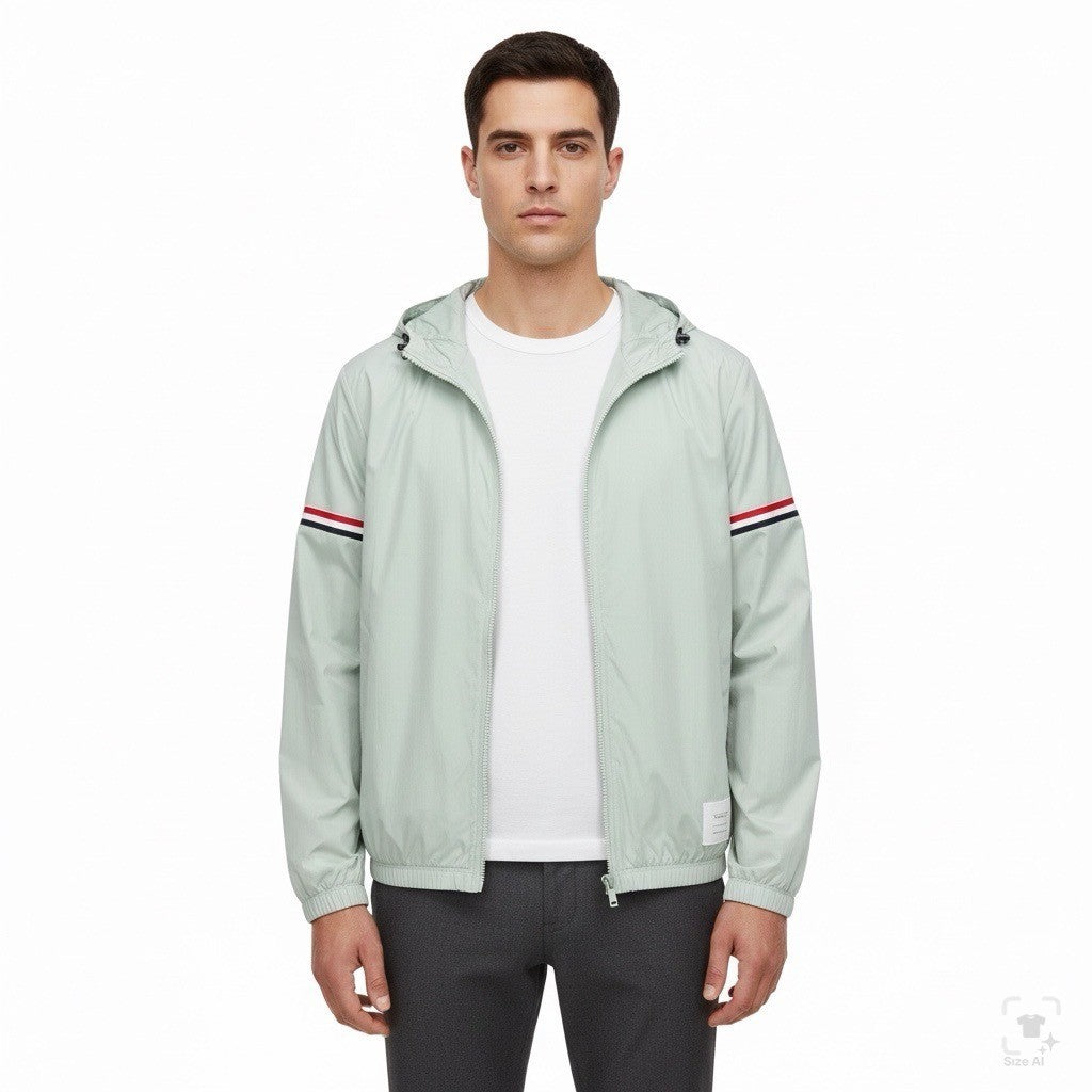 . Mens Sage Green Nylon Jacket UPF 30+ Hooded Lightweight Zip Sz XXL