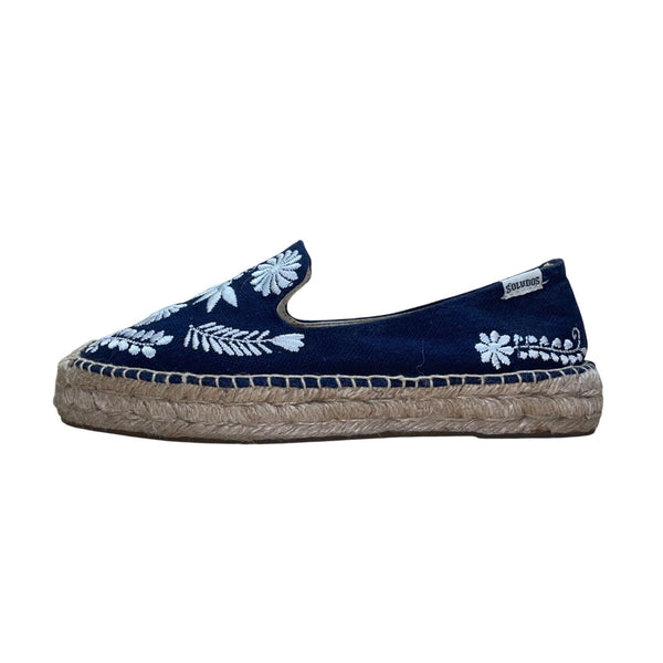 Soludos Women’s Blue Jute White Embroidery Slip-On Espadrilles Shoes Size 8