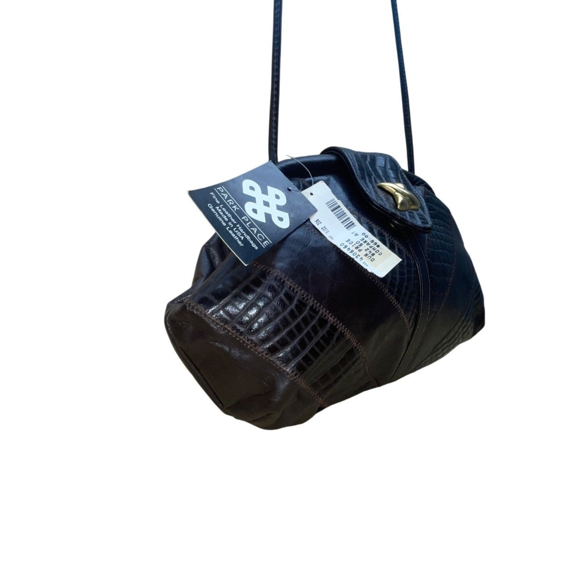 Park Place Women’s Black Genuine Leather Croc-Embossed Gold Accent Shoulder Bag