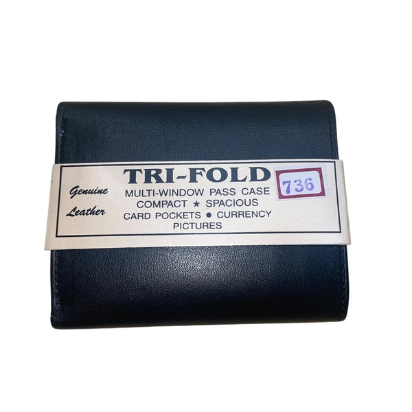 Genuine Leather Men’s Black Tri-Fold Wallet Multi-Window Pass Case Card Pockets