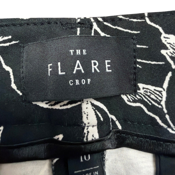 White House Black Market Womens Black Floral Flare Crop Pants Size 10