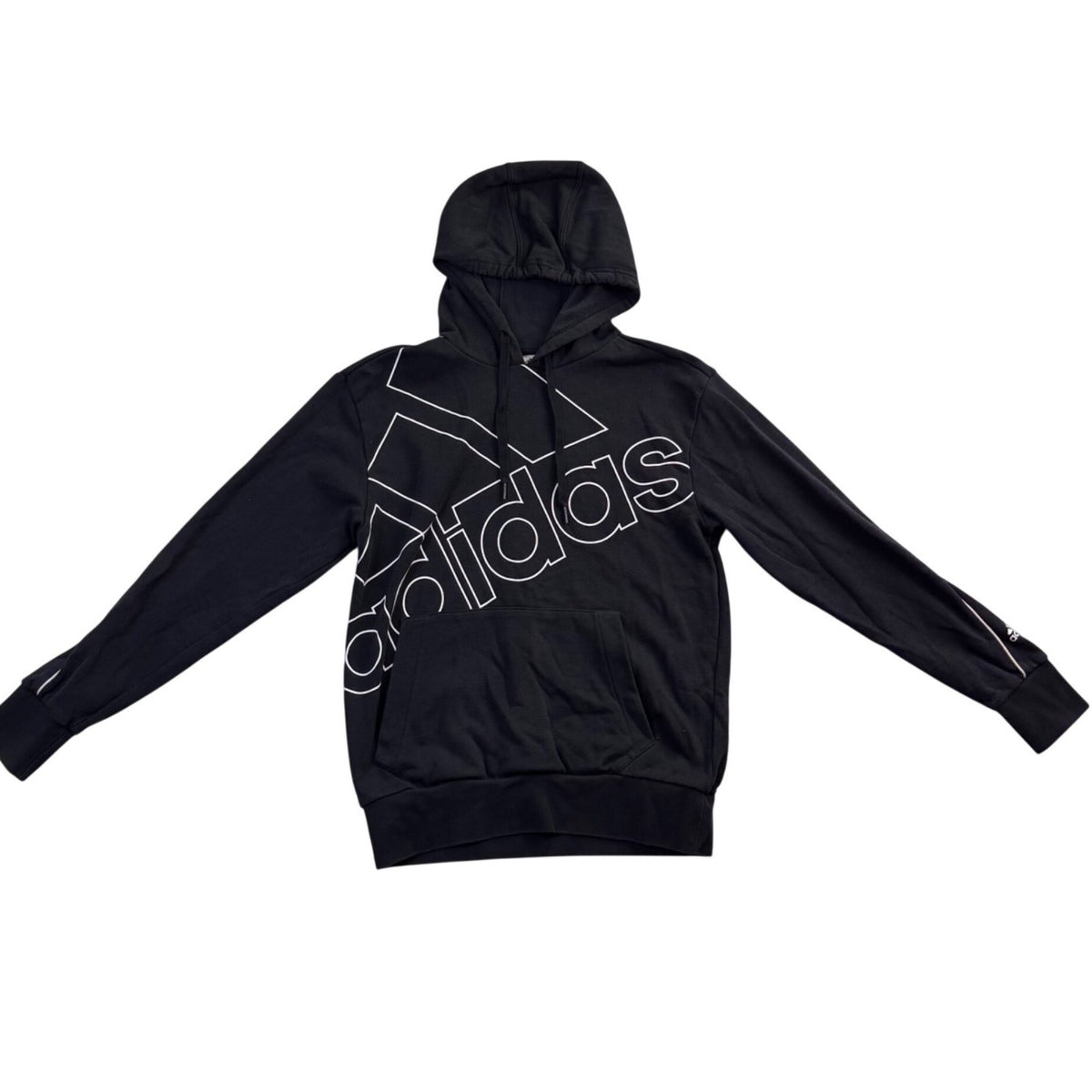 Adidas Mens Black Hooded Sweatshirt Logo Pullover Casual Size S
