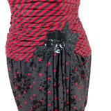 Vintage A.J. Bari Strapless Red & Black Striped Polka Dot Dress Size 4