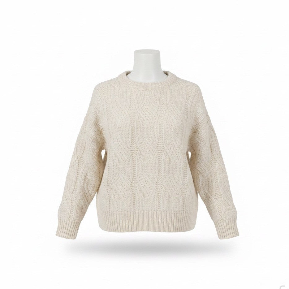 Ann Taylor Womens Ivory Nylon/Acrylic Sweater Cable-Knit Pullover Size M