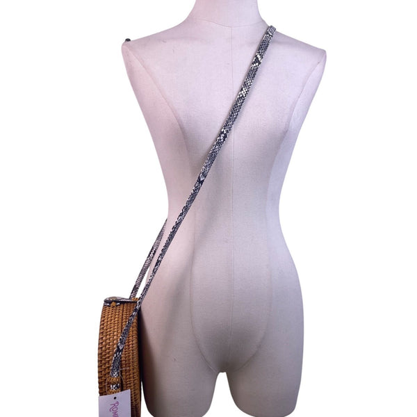 Romeo Roma Women’s Brown Rattan Woven Python Strap Detail Round Crossbody Bag