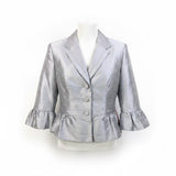 JS Collections Womens Silver Ruffled Peplum Blazer Jacket Size 8