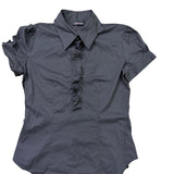 New York & Company Womens Black Ruffle Front Short Sleeve Blouse Sz S