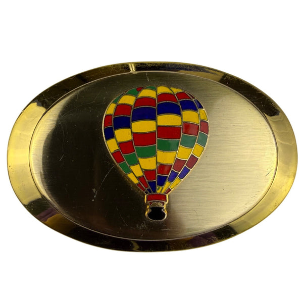 Enamel Gold-Tone Unisex Hot Air Balloon Belt Buckle Oval Shape 3.5" Collectible