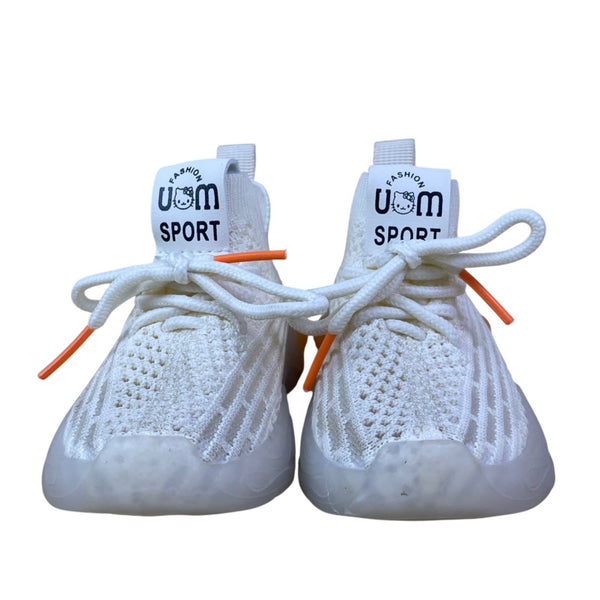 Uom Babies White & Orange Knitted Breathable Slip-in Sneakers Size 20