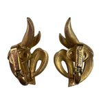 Crown Trifari Womens Gold Tone Metal Clip-On Earrings Vintage Swirl Leaf Design