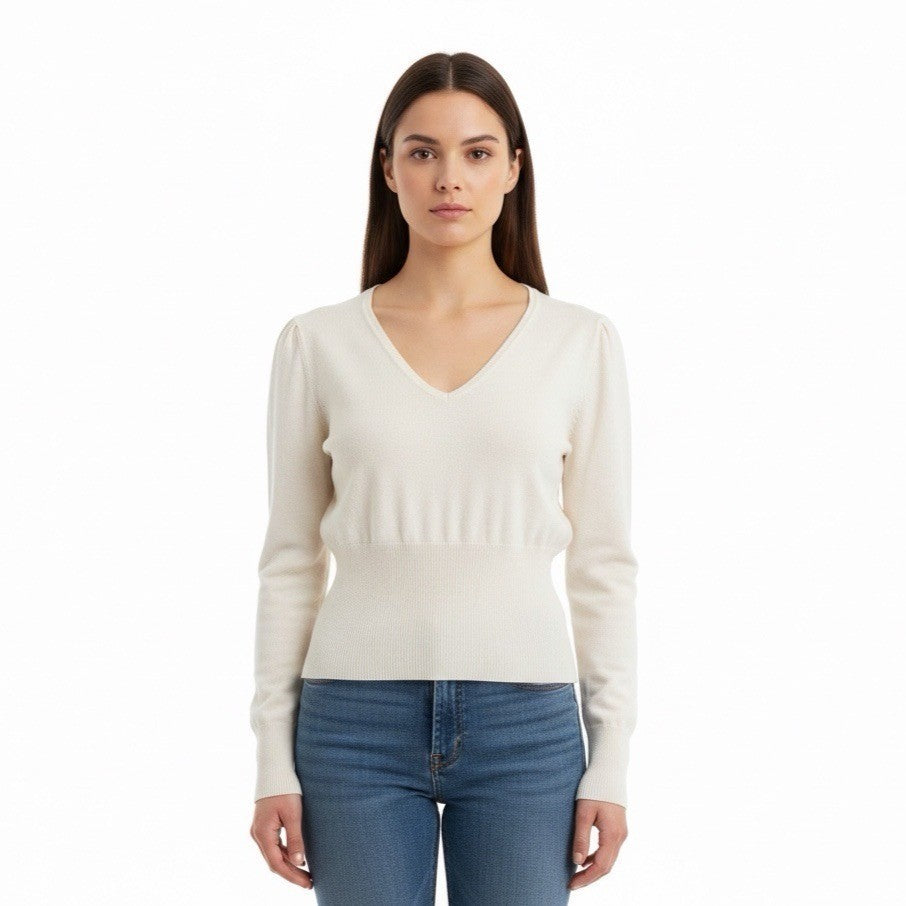 Cest City Womens White Stretch Long Sleeve V-Neck Sweater Size XL