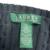 Lauren Ralph Lauren Womens Black Cotton Cable Knit V-Neck Sweater Sz XL