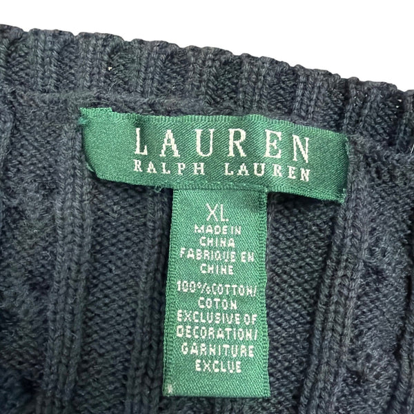 Lauren Ralph Lauren Womens Black Cotton Cable Knit V-Neck Sweater Sz XL
