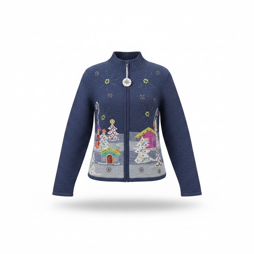 Carly St. Claire Womens Blue Cotton Ramie Embellished Cardigan Sweater Size PXL