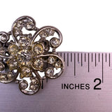 Vintage Unknown Silver Tone Floral Rhinestone Brooch Pin Jewelry