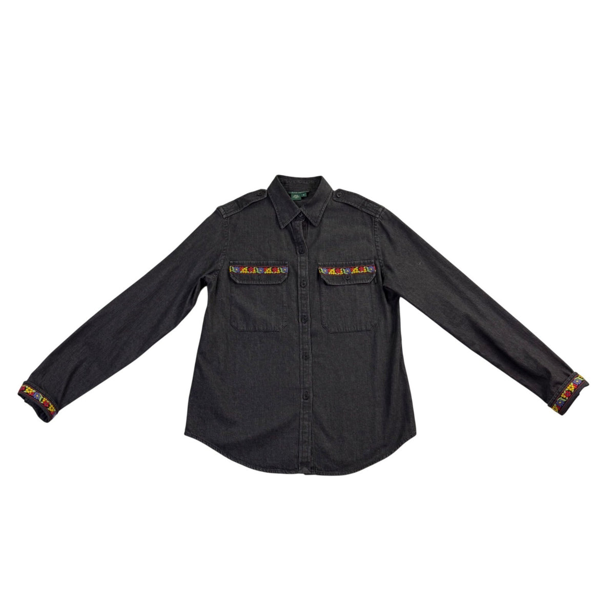 Lauren Ralph Lauren Womens Long Sleeve Button-Up Shirt W/ Embroidered Sz S