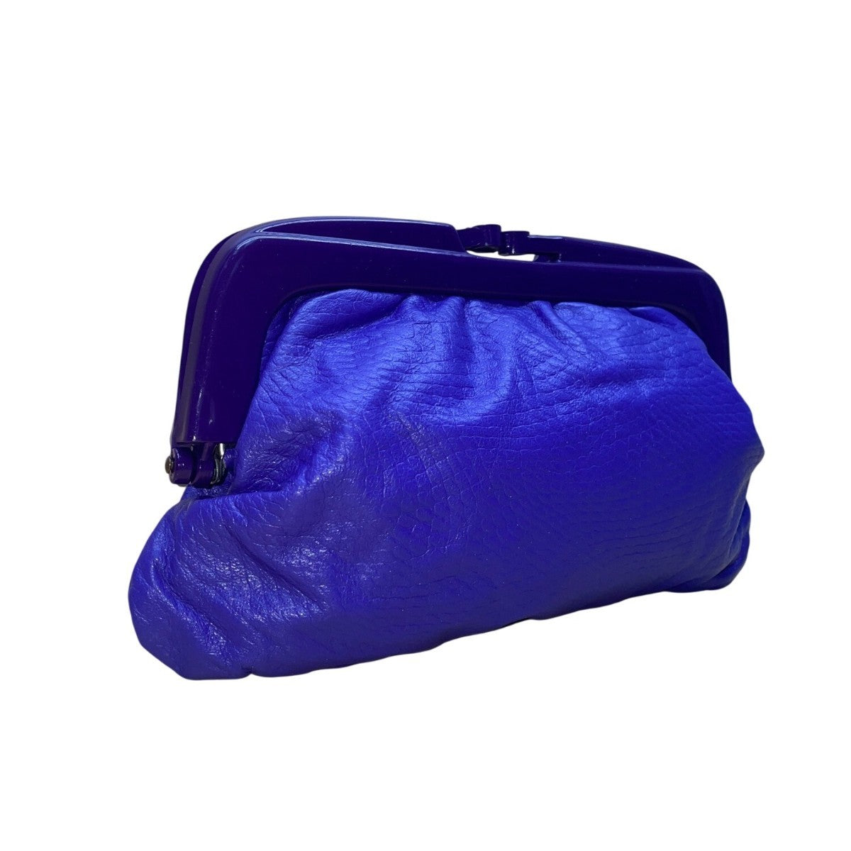 Made In Italy Genuine Leather Women's Blue With Hard Frame Textured Clutch Bag
