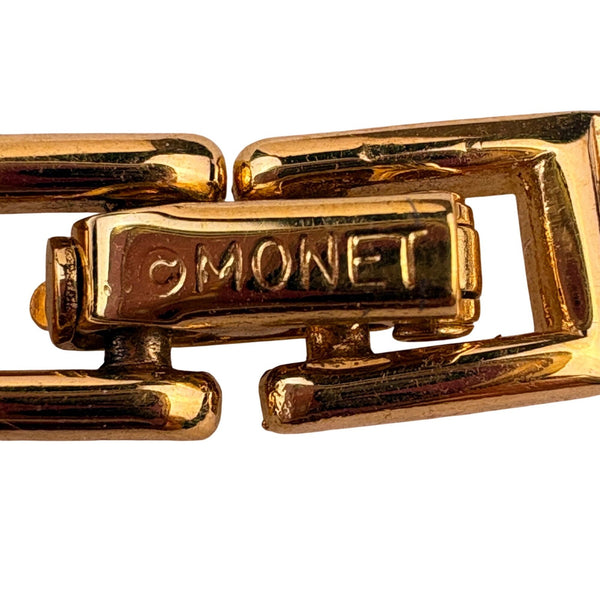 Monet Womens Gold Tone Red Enamel Link Necklace Chain Vintage Jewelry
