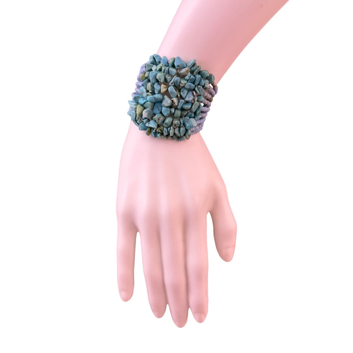 Multistrand Turquoise & Blue Beaded Bracelet Womens Handmade Stone Chips