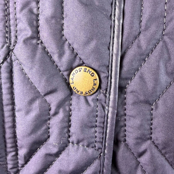 Lands End Womens Black Quilted Jacket Polyester Snap Closure Puffer Coat Size L