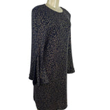 MSK Womens Metallic Knit Bell Sleeve Dress Black/Gold Keyhole Back Sz L - New