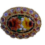 Italian Micro Mosaic Gold Tone Brooch Floral Design Oval Shape Various Metal
