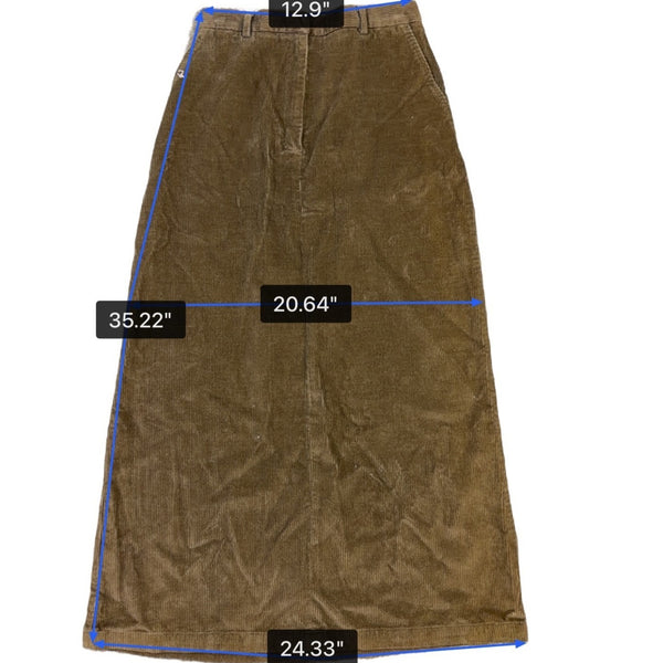 L.L.Bean Womens Brown Cotton & Tencel Corduroy A-Line Maxi Skirt Size 6 R