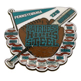 Fairless Hills Steel 12U Pennsylvania Baseball Trading Pin With Glitter Accents.