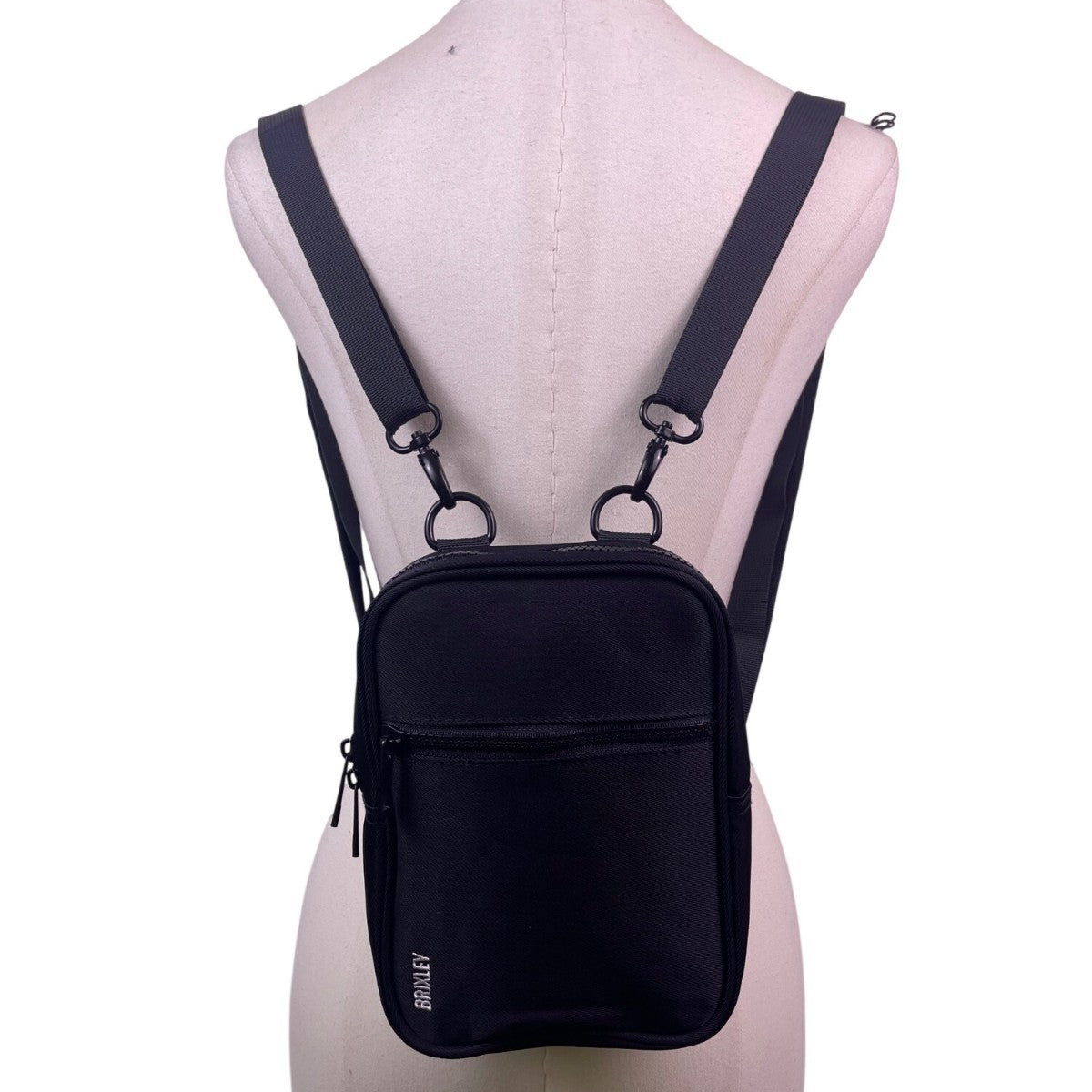 Brixley Unisex Black Nylon Adjustable Strap Multi-Compartment Mini Backpack