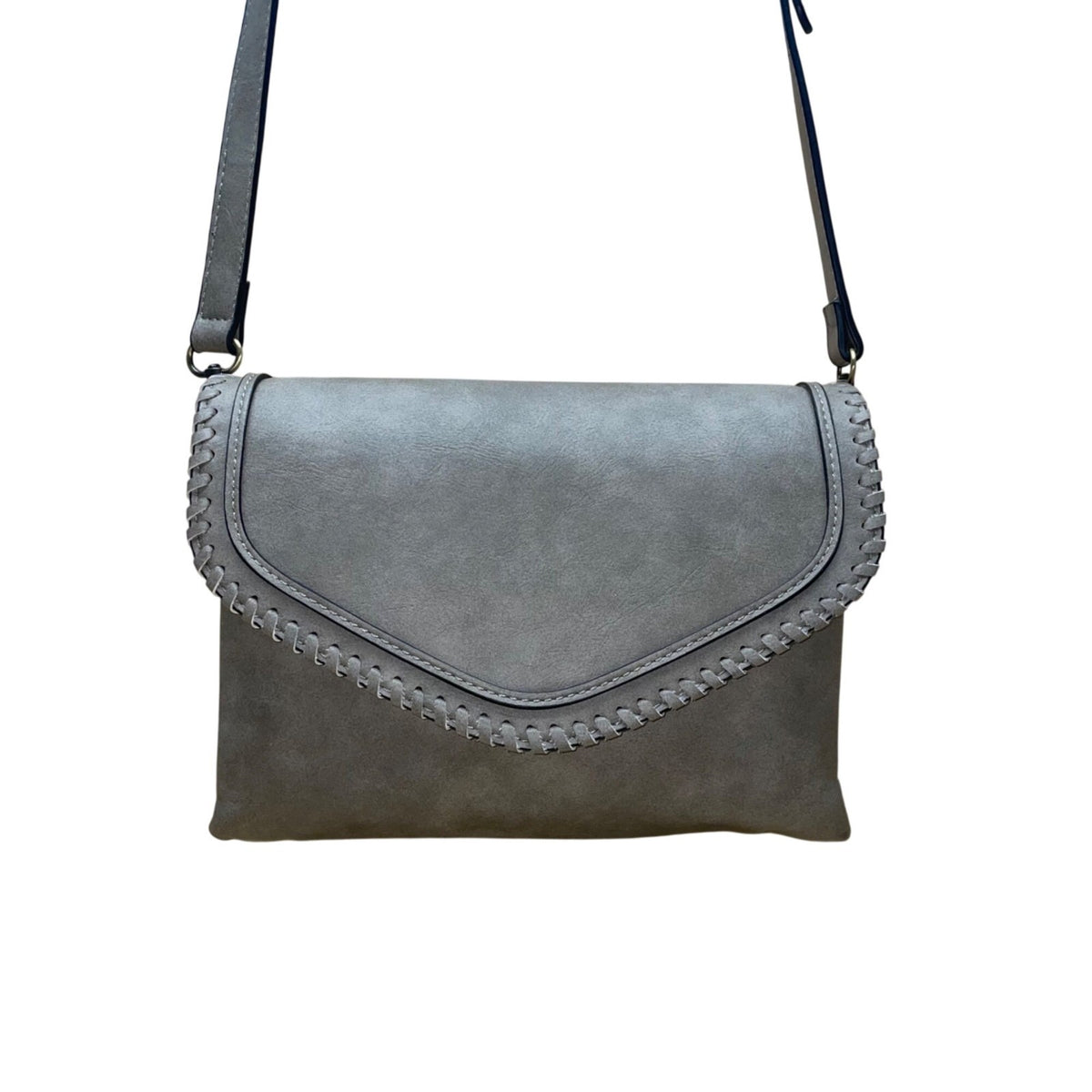 Jen & Co Women’s Gray Faux Leather With Adjustable Strap Crossbody Bag