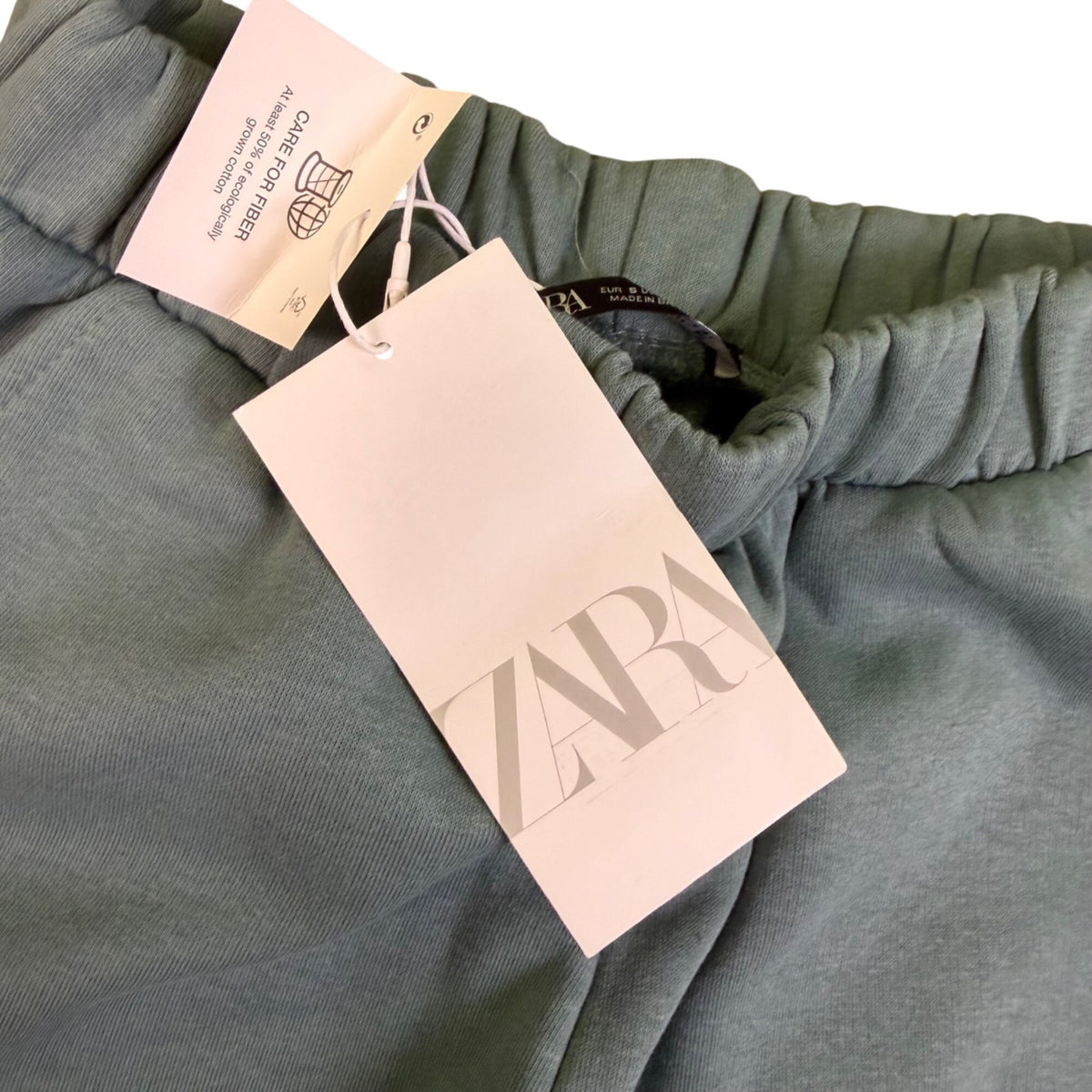 Zara Womens Turquoise Green Cotton Blend Jogger Sweatpants Elastic Waist Size S