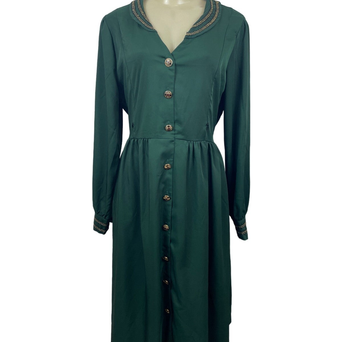 XSL Women’s Green Zip Up pockets Button Arm Dress